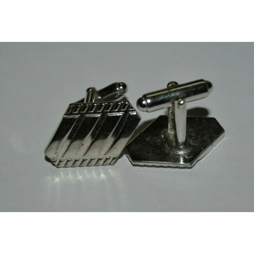 Vintage Geometric ANSON Striped Chrome Silver Mid Century Modern Cuff Links RARE